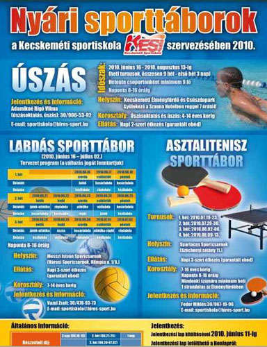 nyári sporttábor Kecskemet sportiskola Nyári sporttáborok a Kecskeméti sportiskola szervezésében