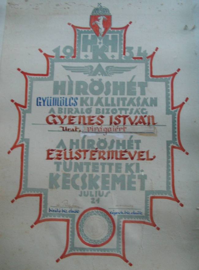 Hírös Hét Fesztivál 1934 kitűntetés Kecskemét